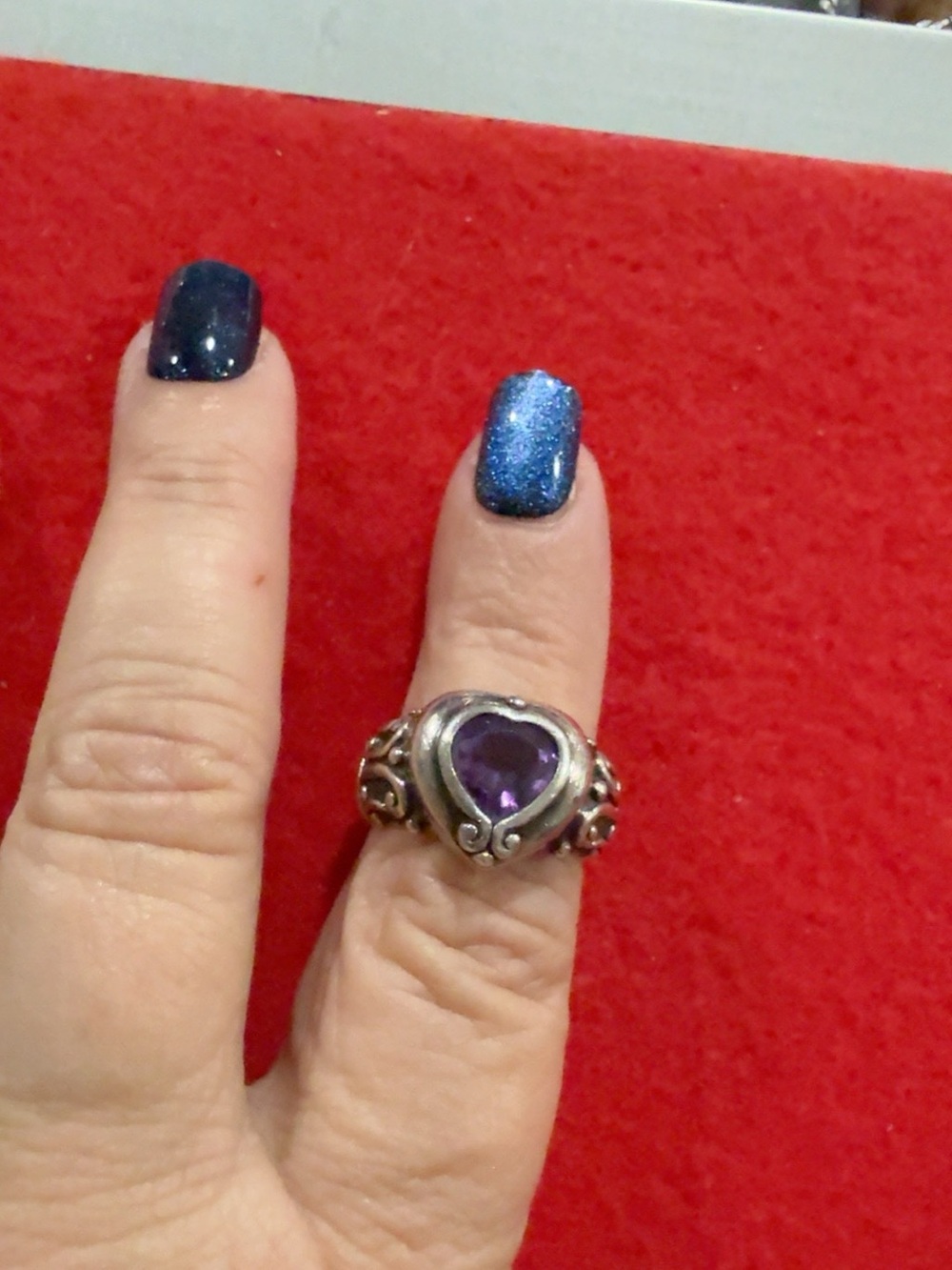 Brighton Sterling Silver Amethyst Heart Scroll Ring Size 6